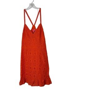 Betsey‎ Johnson Dress Crochet Lace Overlay Strappy Ruffle Hem orange Sz XL NWT
